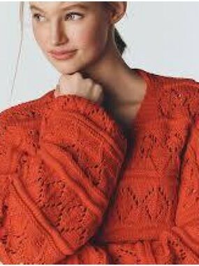 Mauve Chunky Open-Knit Cardigan Sweater in Orange